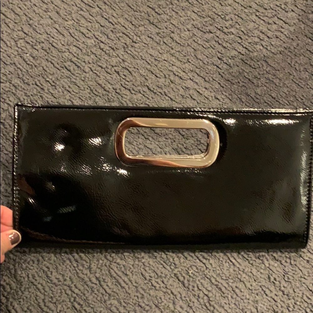 Black patent leather clutch